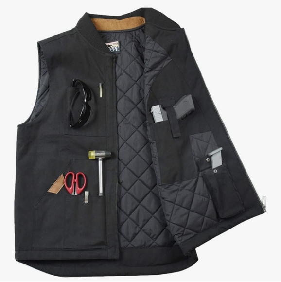 Men's Black Utility Vest with Multiple Pockets